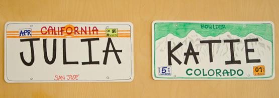 roommate name tags as license plates