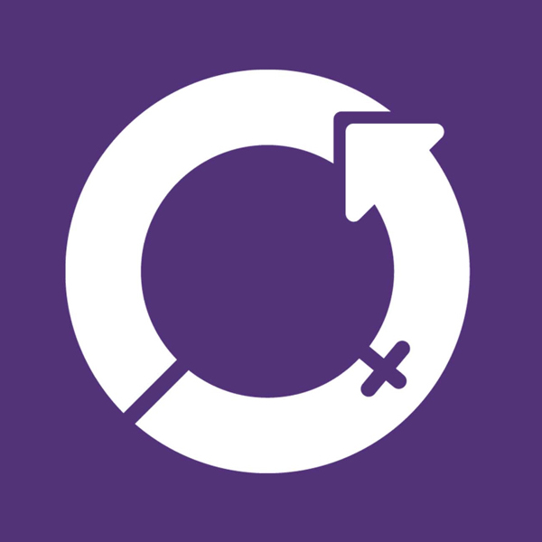 Text-free International Women’s Day logo in white on a purple background.