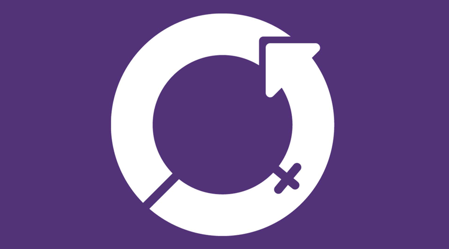 Text-free International Women’s Day logo in white on a purple background.