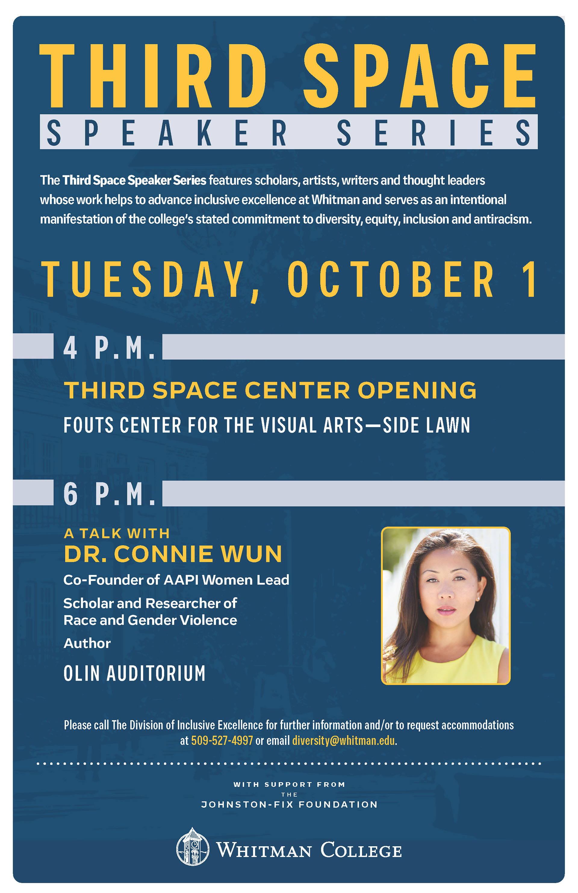 poster flyer for the Third Space Speaker Series with Connie Wun