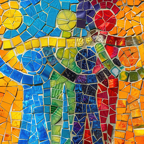 Rainbow-colored mosaic of people