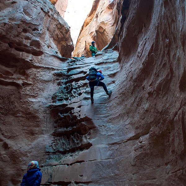 Whitman College students rock climbing.