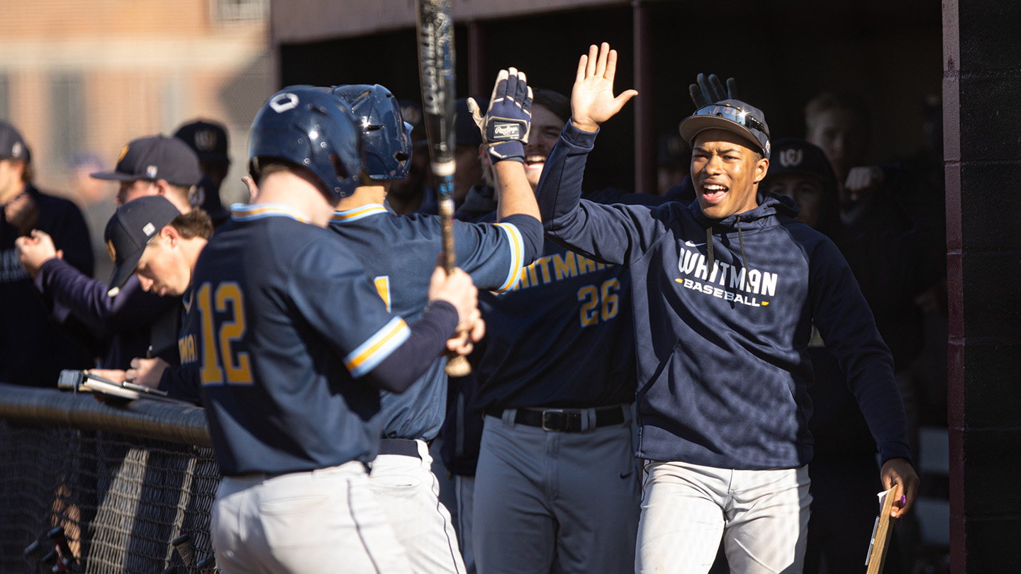 Whitman Baseball cheering each other on.