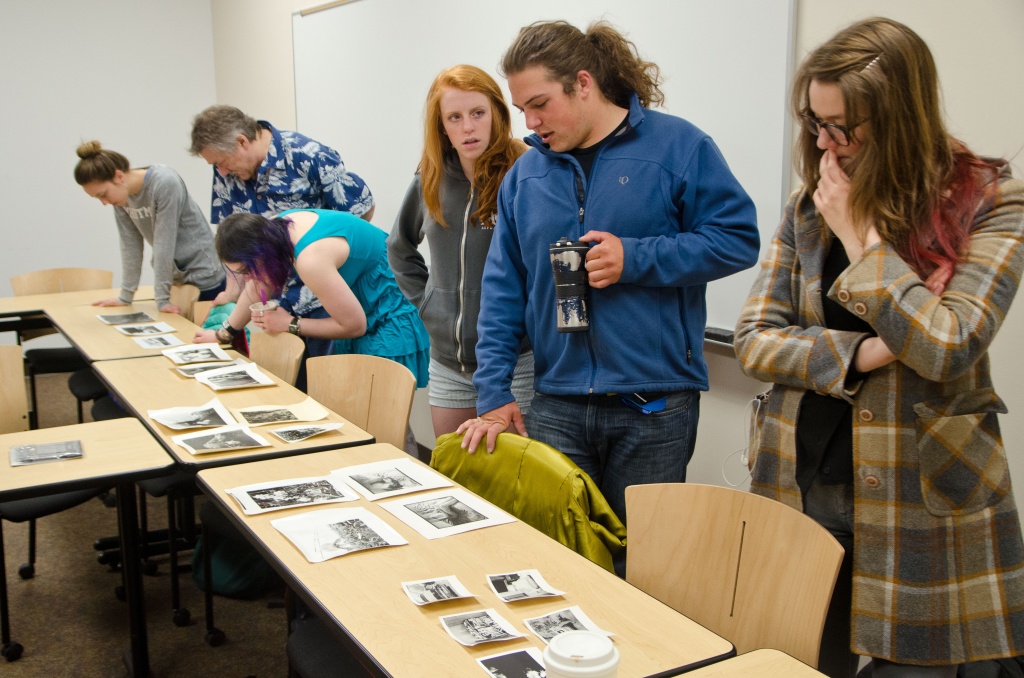 Students analyzing photographs