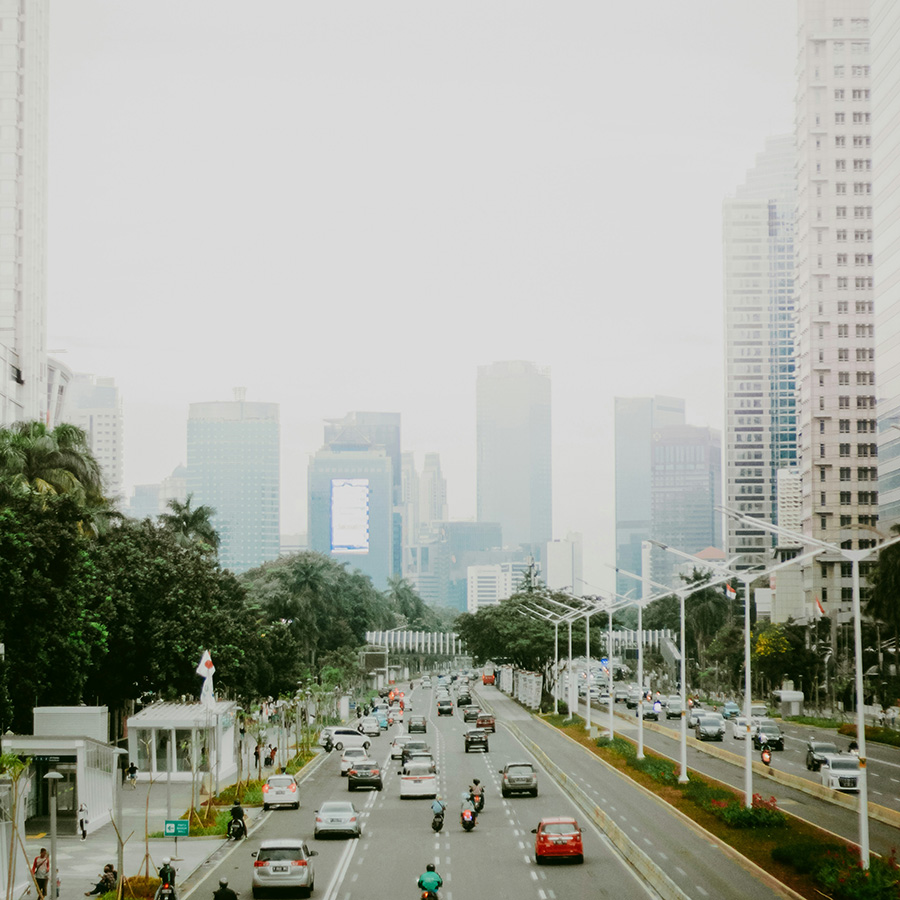 City covered with screen of smoke.