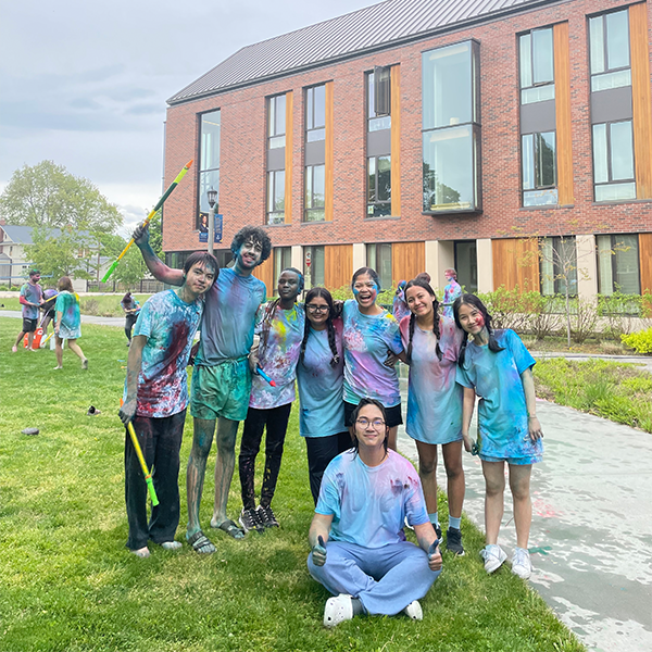 Students outside celebrating the Gelic holiday.