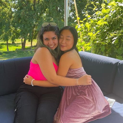 Alyssa Ortiz hugs a friend.