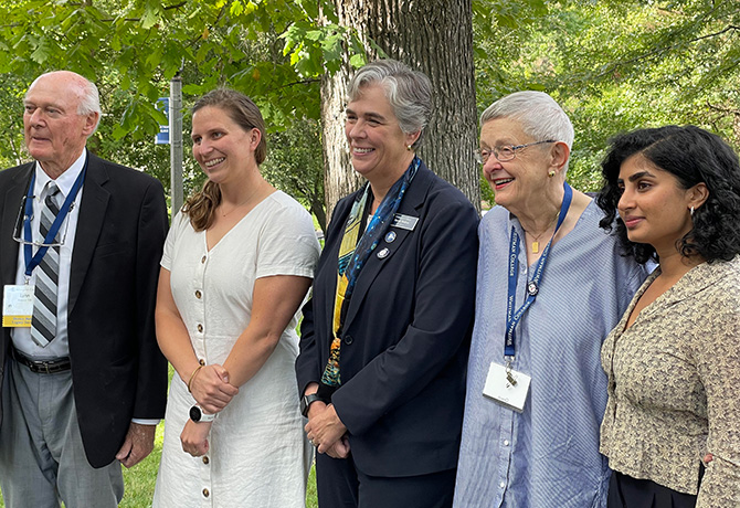 2023 Alumni Award Winners with President Sarah Bolton