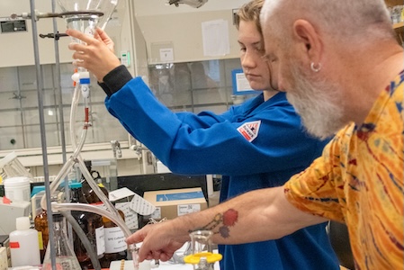 Professor of Chemistry Frank Dunnivant and summer research student McKenna McShane ’26 in the environmental chemistry lab