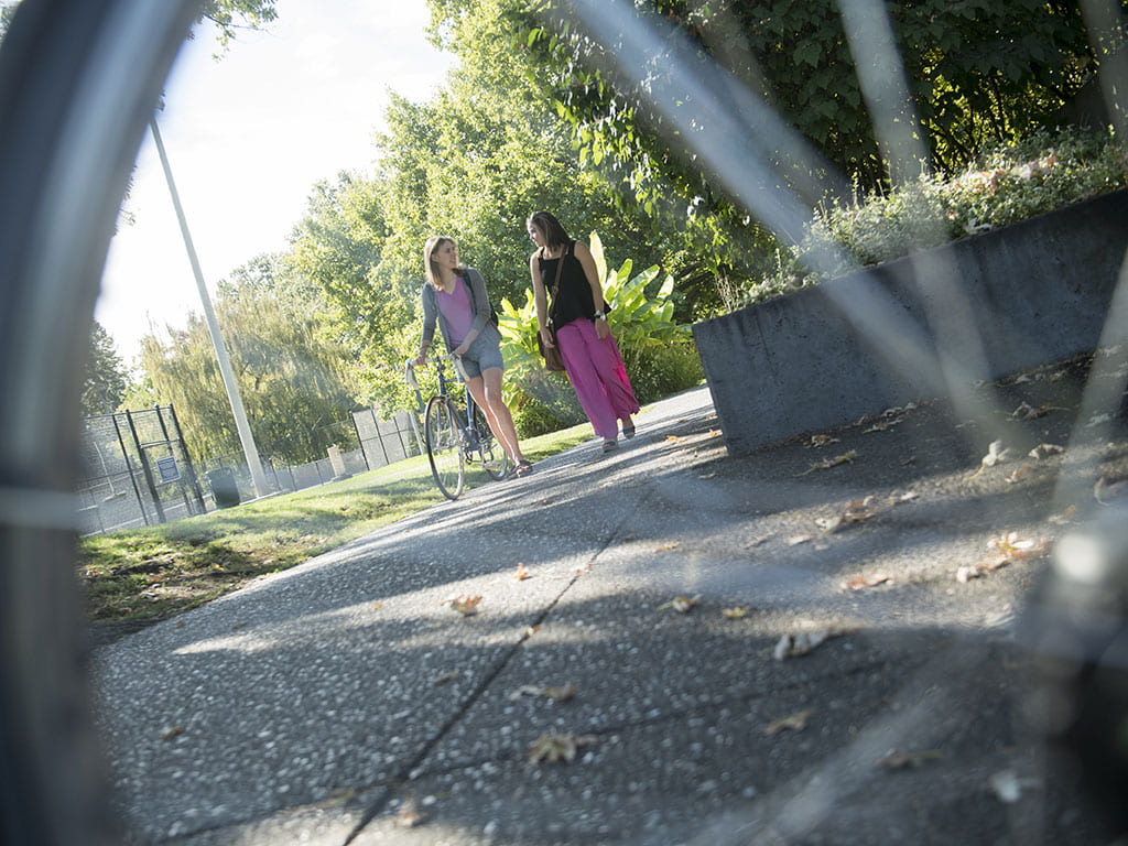 Students walking across campus.