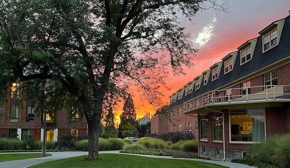 Sunset over the Whitman College campus.