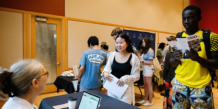 Whitman College students at a job fair held at the college.