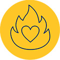 Graphic of a heart surrounded by a flame.