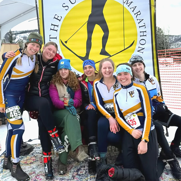 Whitman College Nordic Ski team members posing for a picture.