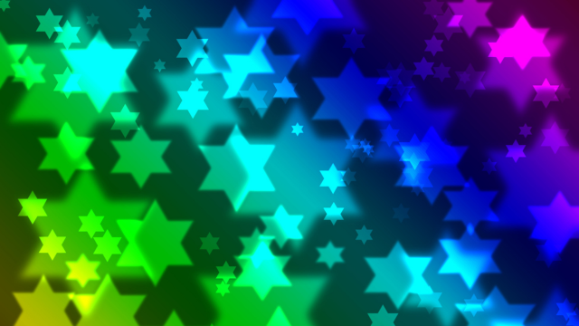 A colorful background with multiple outlines of the Star of David.