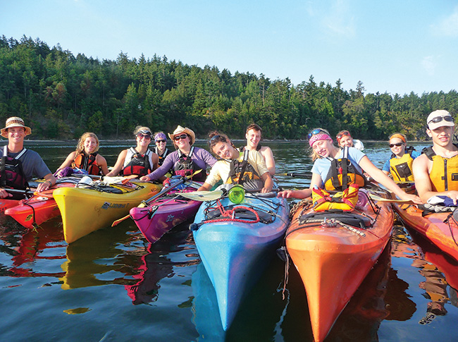 A group of Whitman students kayaking together.