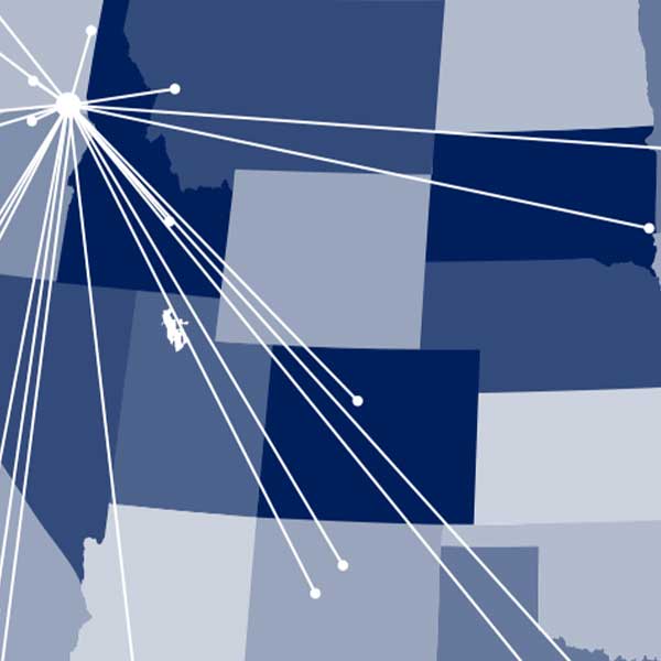 US map with lines radiating from Walla Walla