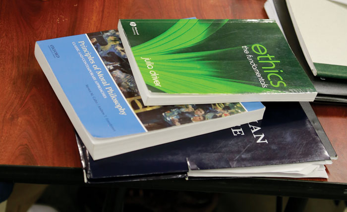 Books stacked on a table