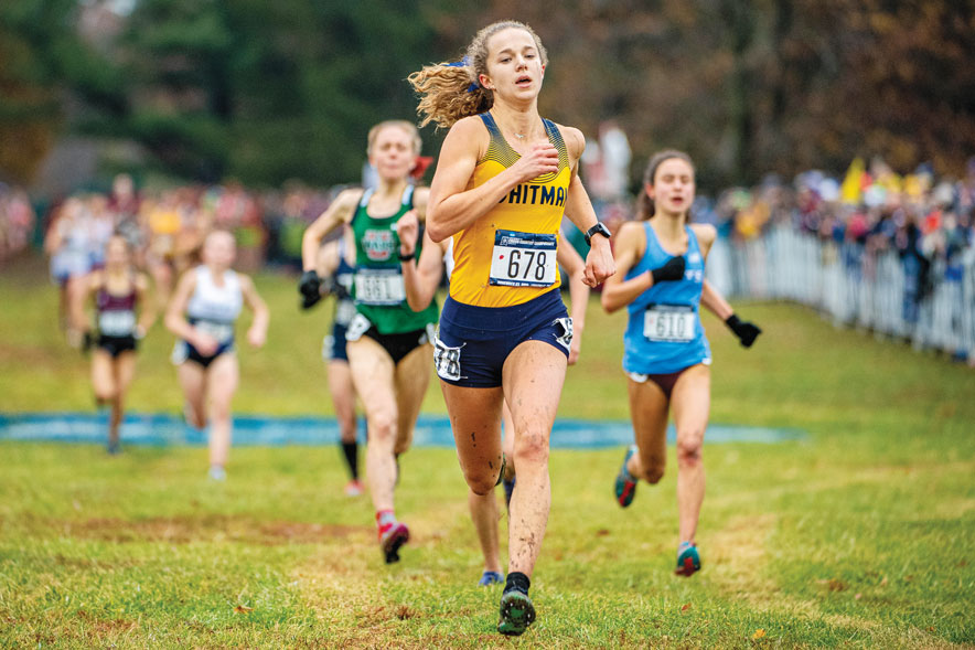 Whitney Rich ’20 runs to the finish line during the Division III Women’s Cross Country Championships held at E.P. Tom Sawyer State Park on Nov. 23, 2019, in Louisville, Kentucky. (Photo by Timothy Nwachukwu/NCAA Photos via Getty Images)