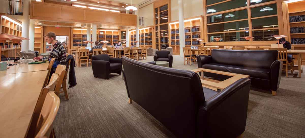Student studying inside Penrose Library's "Quiet Room".