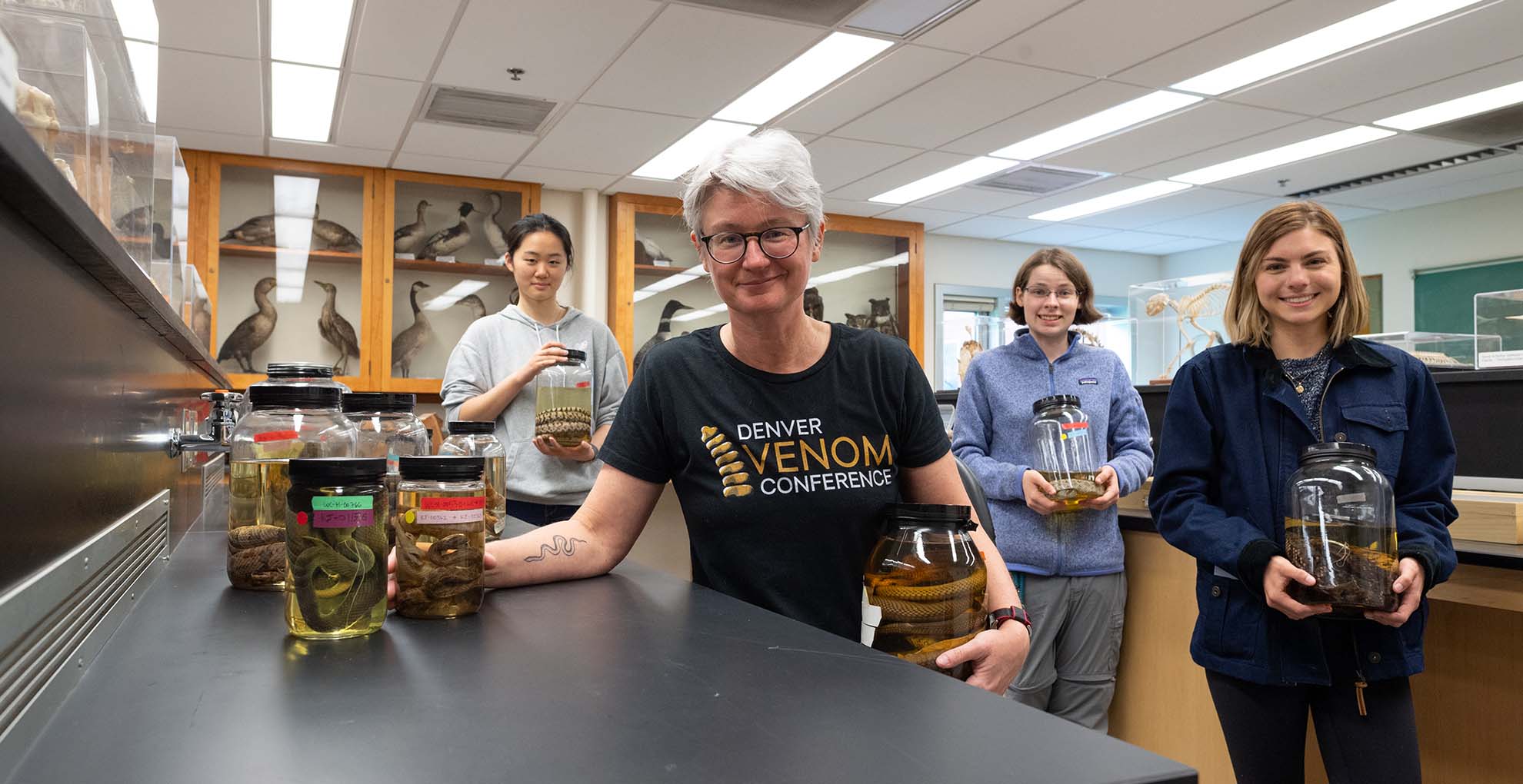 Kate Jackson with her students in the lab.