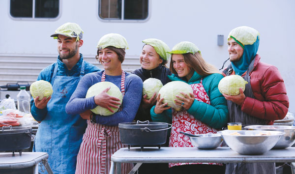 Students outdoors for the International Day of Cabbage.