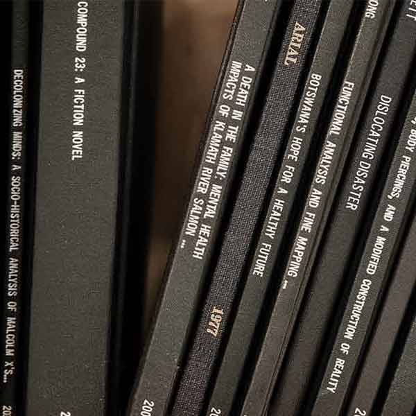 Books stacked on a bookshelf