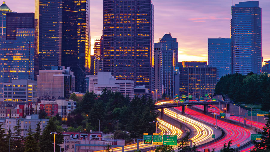 Charlotte skyline at dusk.