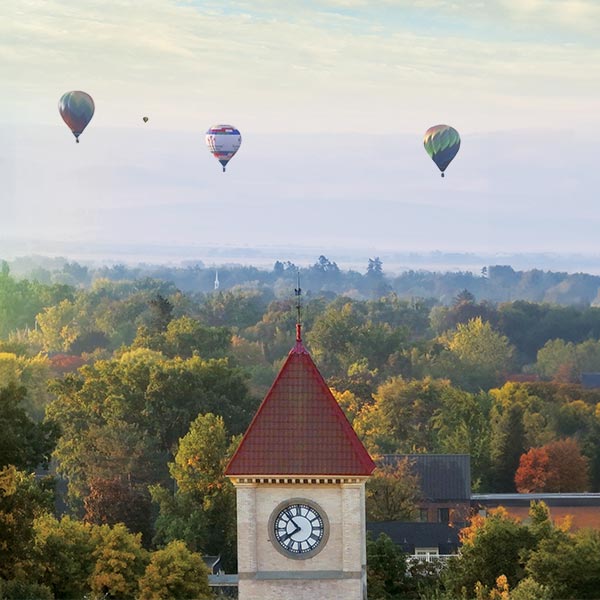 Hot air balloons over the Whitman College campus.