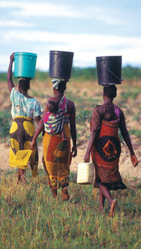 women carrying water buckets
