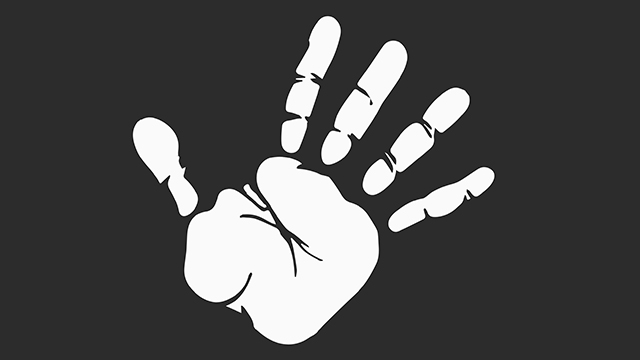 a white handprint silhouette against a black background