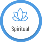 a blue circle containing a lotus leaf and the word "Spiritual"