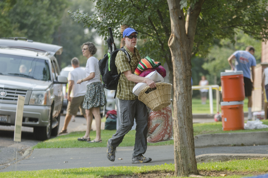 A family member helps on move-in day.