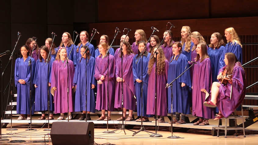 The women of Whitman's Delta Gamma sorority perform.