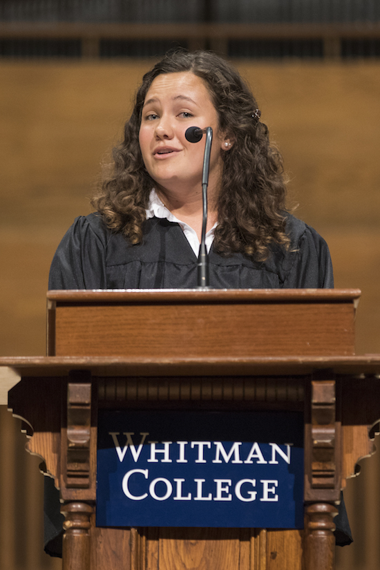 AnnaMarie McCorvie '18 spoke to the Class of 2021 about the importance of both self-discovery and taking naps in her speech, "College Is Exhausting."