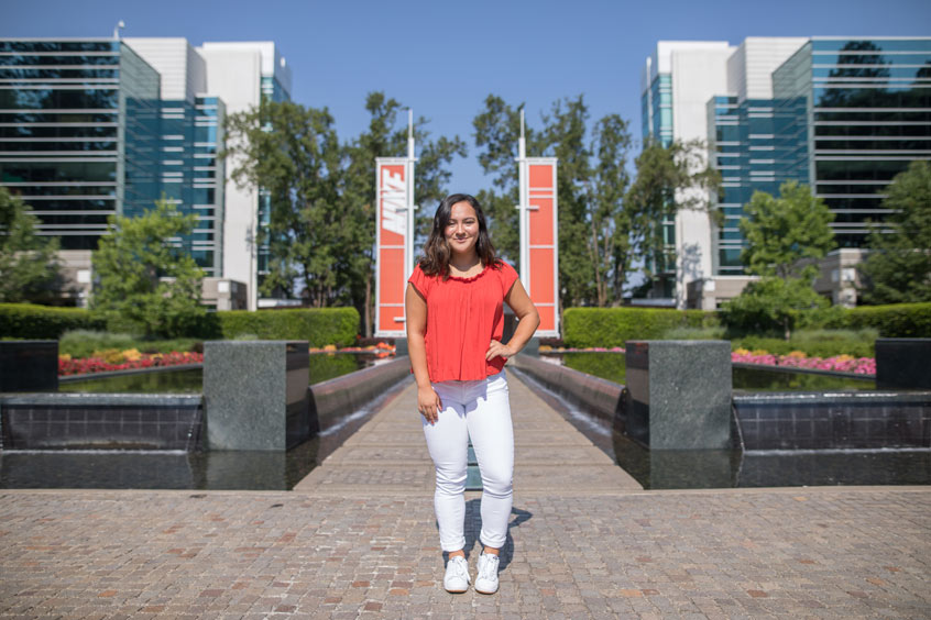 Holloway takes a moment from her internship for this photo in front of the Nike main entrance.