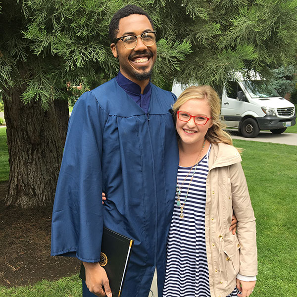 Evan Martin ’16, with his wife, Kelye, at his graduation ceremony from Whitman College.