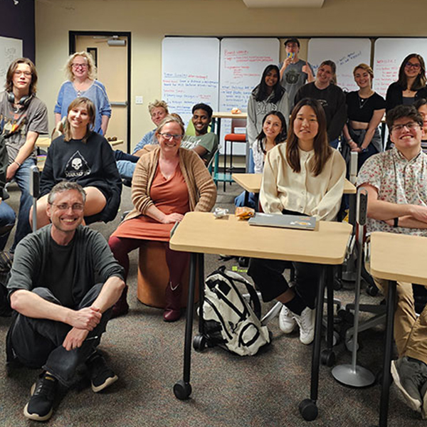 Group photo of students in a Human-Centered Design (HCD) class at Whitman College in 2024.