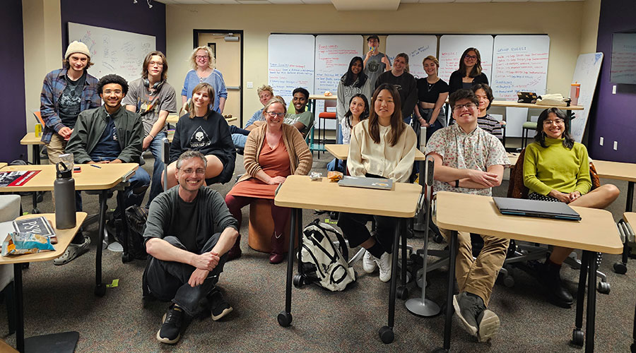 Group photo of students in a Human-Centered Design (HCD) class at Whitman College in 2024.