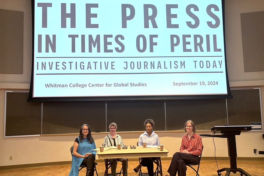 Deepa Kumar and Gabriela Martínez, alongside moderators Nazaaha Penick ’25 and Nicole Simek.