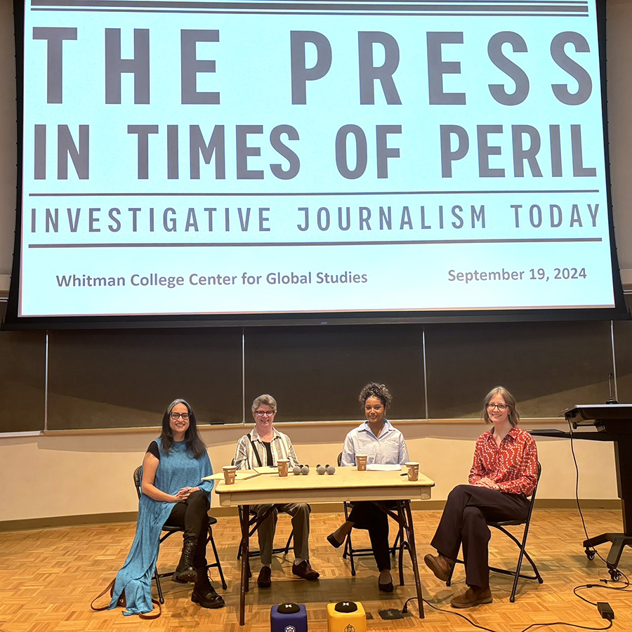 Deepa Kumar and Gabriela Martínez, alongside moderators Nazaaha Penick ’25 and Nicole Simek.