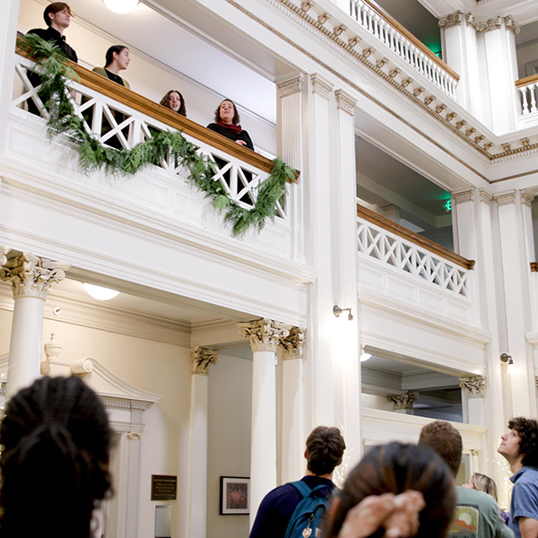 Students singing in Hunter Conservatory at Whitman College