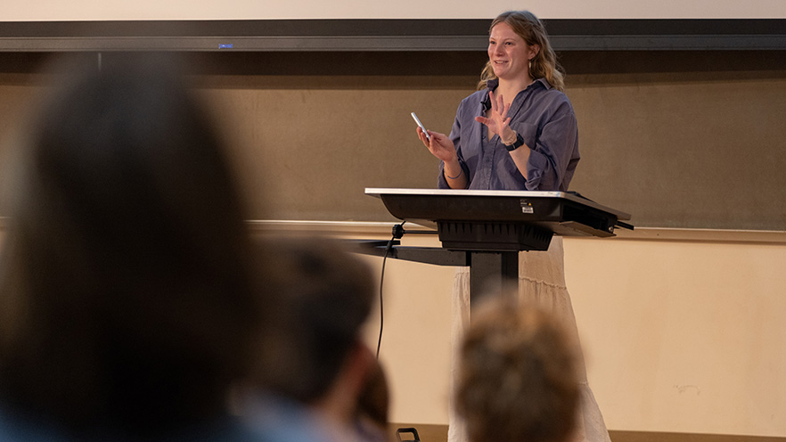 Whitman College student presenting at the Power & Privilege Symposium.