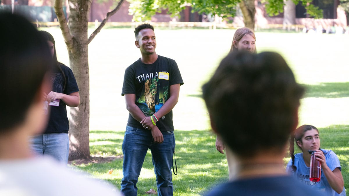 New students meet their Opening Week Leader (OWL) on Ankeny Field