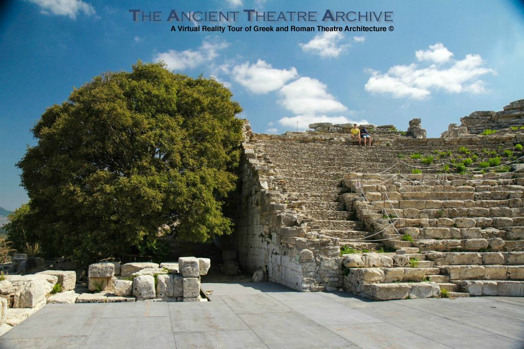 Segesta Theatre: Originally it had 29 rows of seats (the lower 21 survive) divided vertically into seven sections (kerkides) by access steps. Photo: T. Hines, 2019.